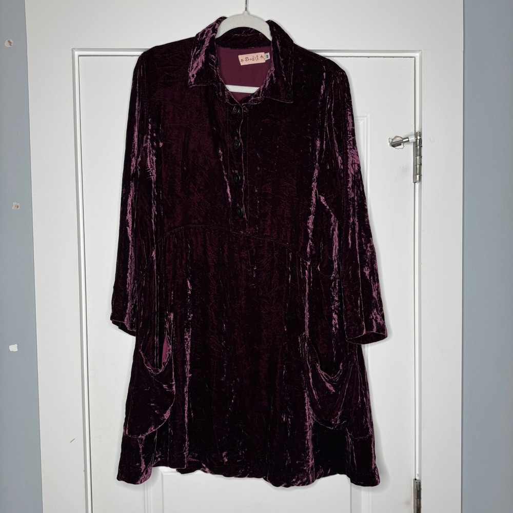 Bodil Dress Lagenlook Velvet Long Sleeve Oversized Dress Pockets Size Medium